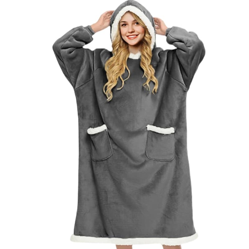 1.2 Extended Hooded Pullover Loose Lazy Blanket Extra Large Double Pocket TV Blanket Hoodie Adult Home Warmth