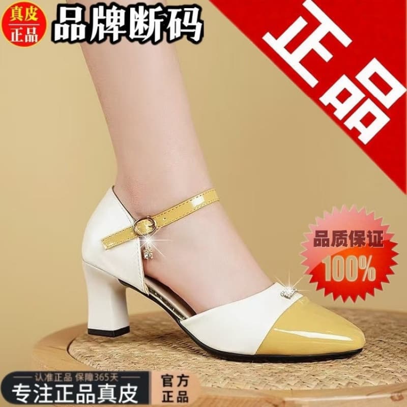 2025 spring/summer pointed toe fairy style mid-heel sandals solid color low-top design combining platform and chunky heel single-strap