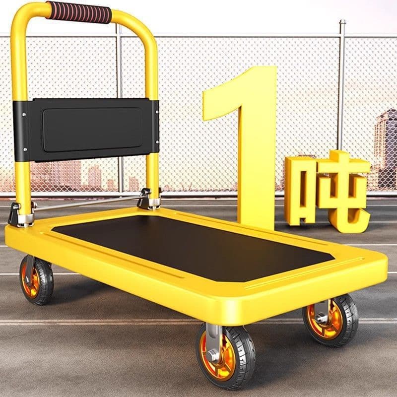 Thickened steel plate handcart, folding portable flatbed trolley, household trailer, quiet operation