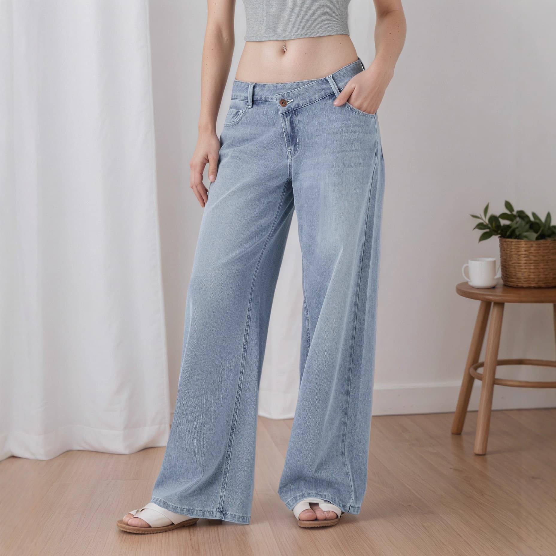 European and American cross-border fashion solid color casual trendy versatile commuting jeans with button closure and loose straight-leg fit