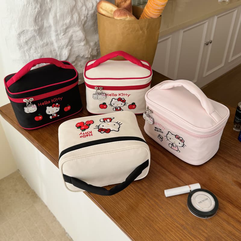 HelloKitty Licensed Contrast Color Embroidered Handheld Cosmetic Bag Large Capacity Toiletry Bag Makeup Organizer
