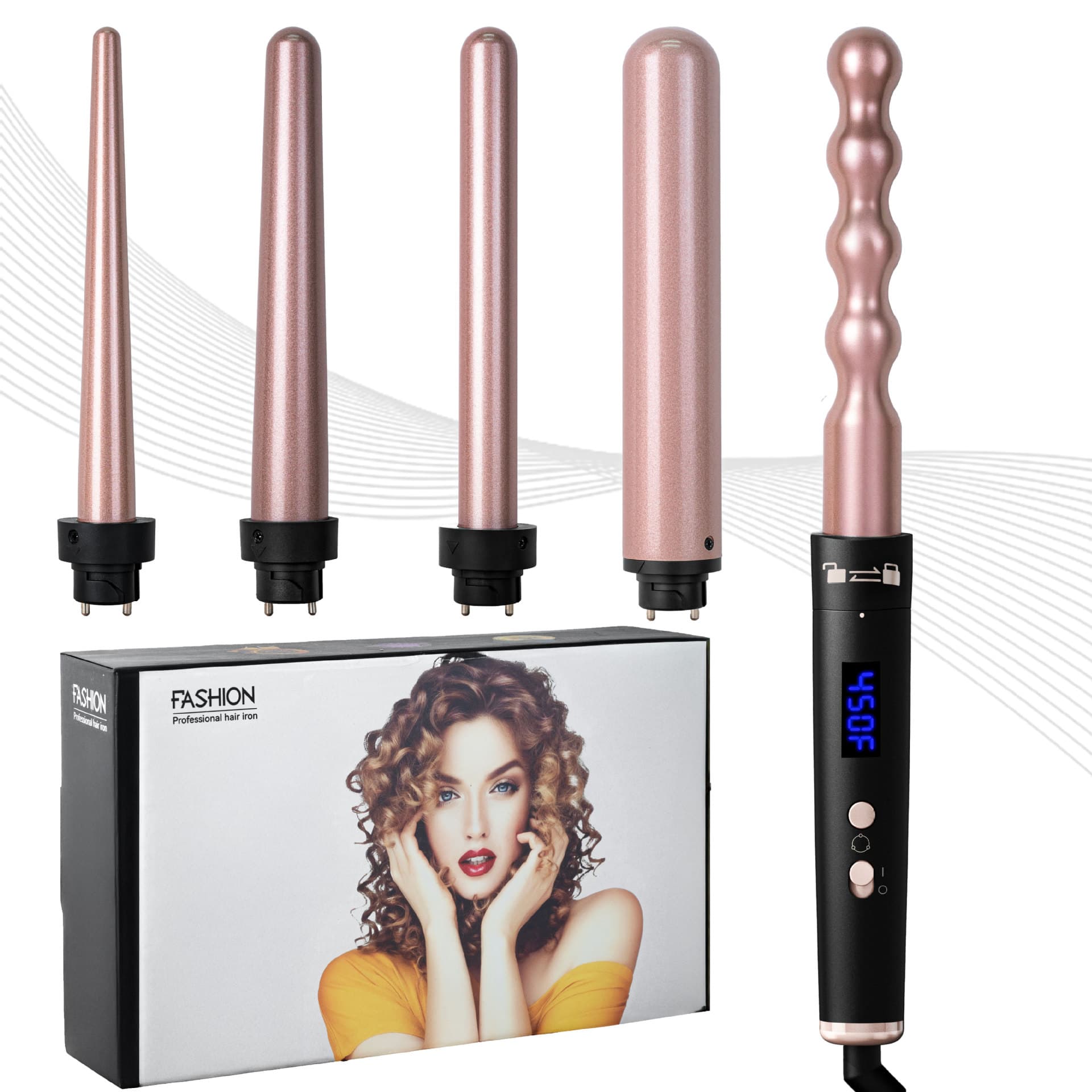 Cross-border New Multi-functional Electric Hair Curling Iron with Interchangeable Heads, LCD Display, Smart 5-in-1 Interchangeable Tube Curling Wand Wholesale