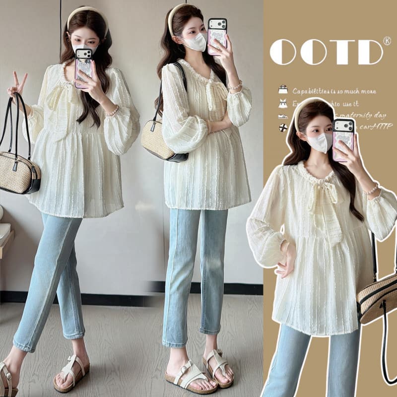 Maternity wear 2026 spring and autumn long-sleeved loose and fashionable Korean style versatile age-reducing babydoll tops for pregnant women