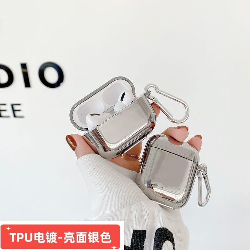 TPU Electroplated Silver Earphone Case Compatible with Apple 3rd/4th Generation Earphone Protective Case AirPods Pro 2 Electroplated Glossy Finish