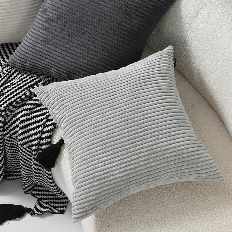 Corduroy Throw Pillow Simple Modern Black White Gray Solid Color Cushion Cover for Living Room Sofa Back Support with Insert Window Seat Cushion