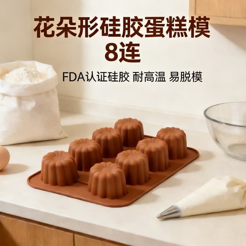 8-piece flower silicone cake mold, Keluli muffin cake baking mold, high temperature resistant and easy to release baking tool