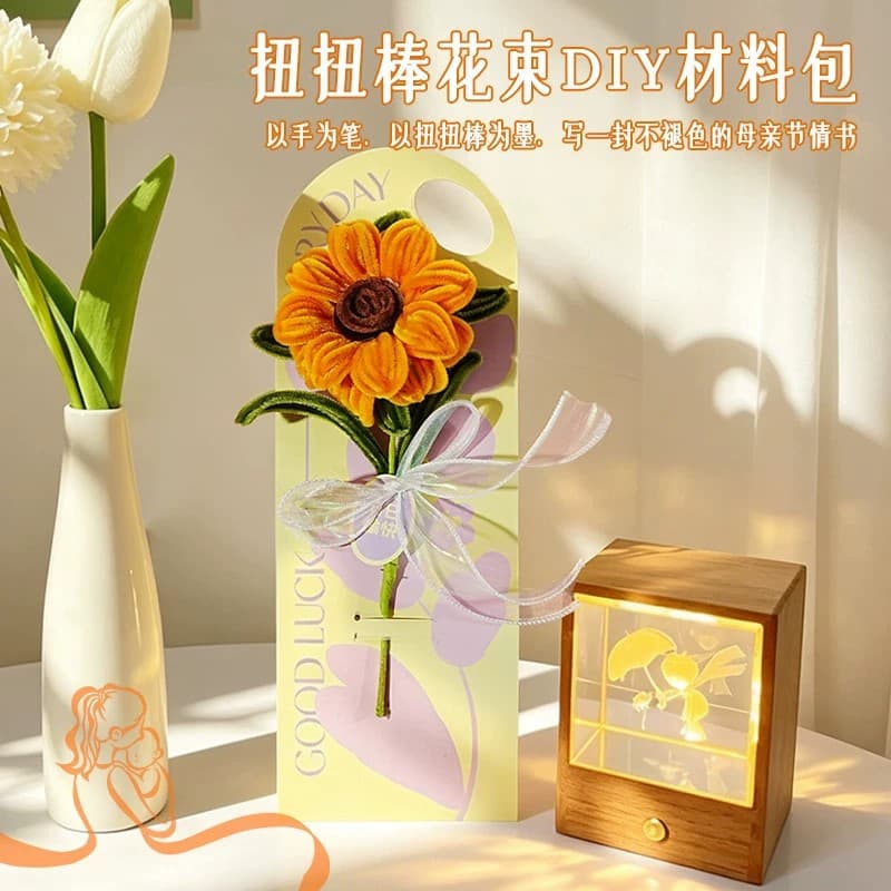 Handmade DIY Chenille Stem Flower Bouquet Sunflower Persimmon Good Luck Chenille Stem Material Kit, Dense Chenille Stems Wholesale
