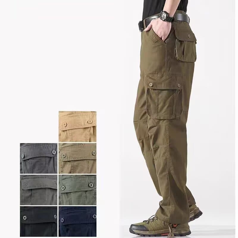 Spring Autumn Men's Loose Workwear Pants Outdoor Casual Trousers Multi Pockets Large Size Sporty Wear Resistant Fashion