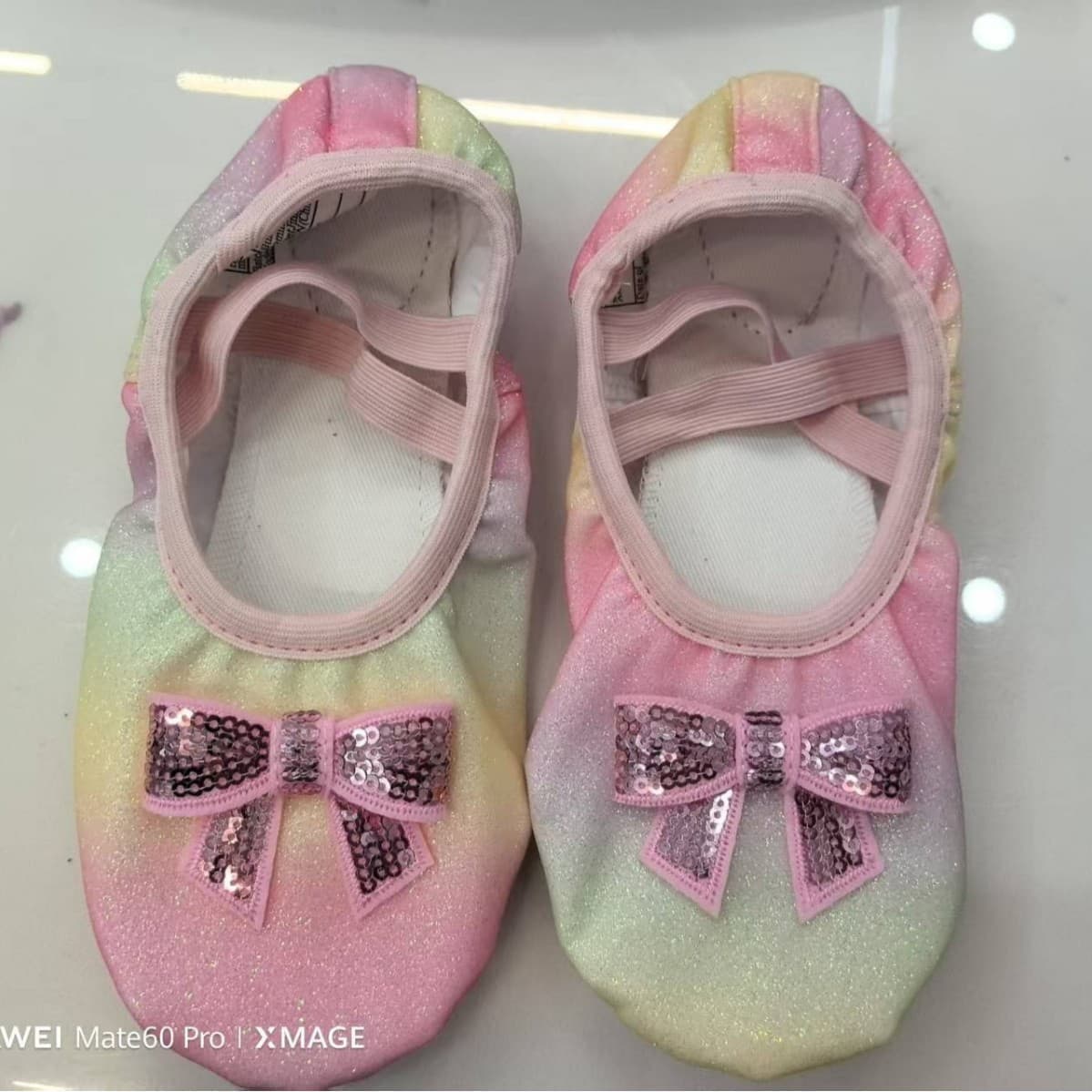 Cross-Border Rainbow Gradient Dance Shoes Soft-Sole Practice Cat Paw Shoes Glitter No-Tie Children Dancing Ballet
