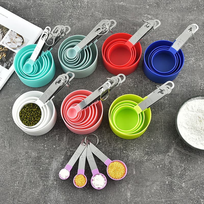 Plated 430 Stainless Steel Handle Measuring Spoons Plastic Measuring Cups Eight Piece Set Scale Spoon Set