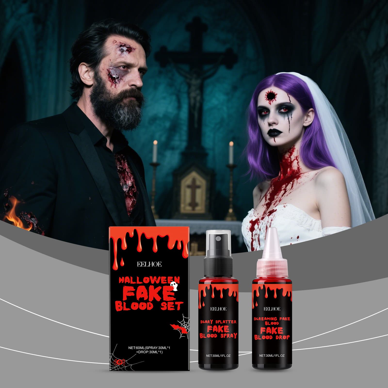 EELHOE Halloween Fake Blood Kit Realistic Fake Blood Makeup Set for Halloween Costume, Realistic External Use Makeup Kit