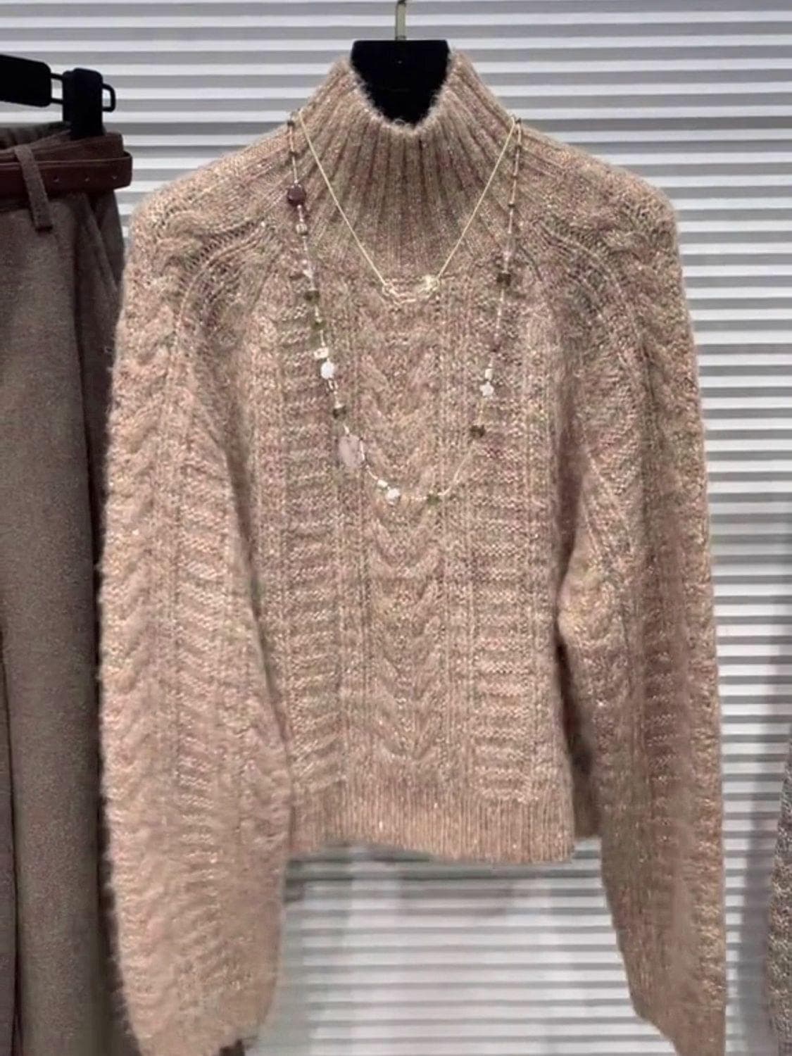 European Style 2025 New Season Long-Sleeve Knit Sweater for Women, Old Money Style High-Neck Cable Knit Loose Fit Versatile Chic Top