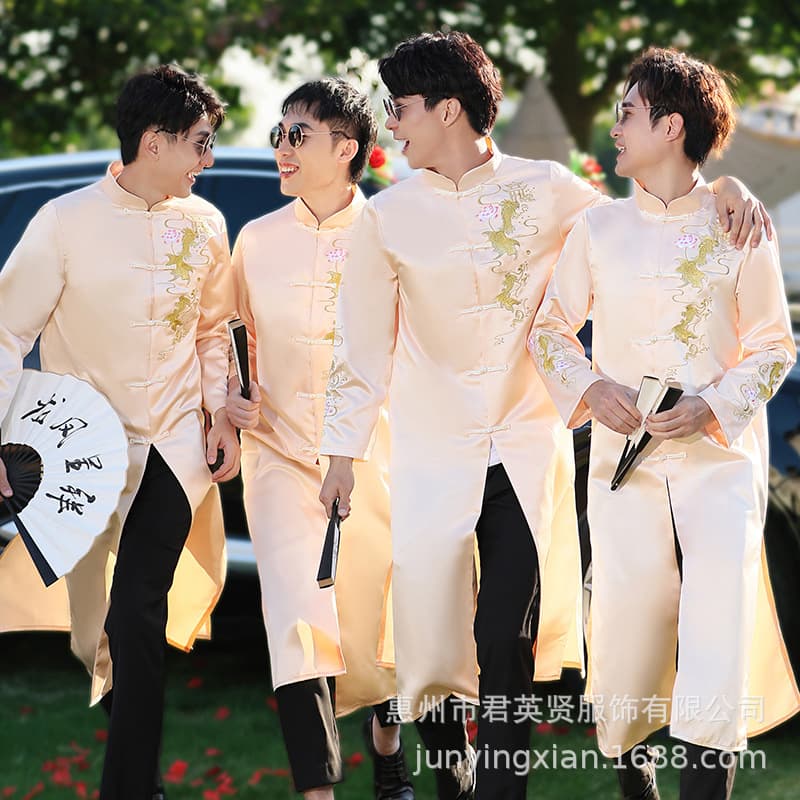 Groomsmen's clothing funny Chinese style brother group outfit wedding dress men's Chinese style blue robe crosstalk coat