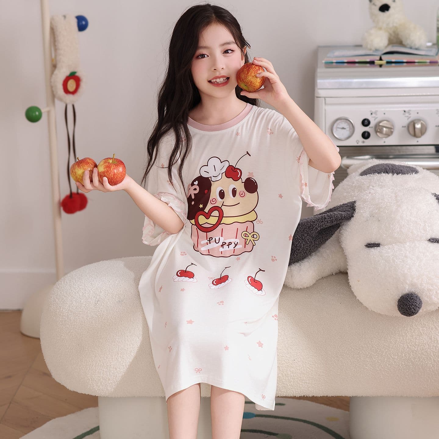 New Summer Girls' Modal Sleep Dress, Little Girl Princess Style Homewear, Cartoon Air Conditioning Wear for Middle and Older Children