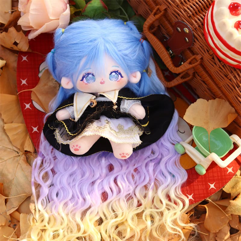 Cotton doll wig 20cm can hold a baby, sweet girl doll, fake fur doll with blue, purple and yellow hair extensions