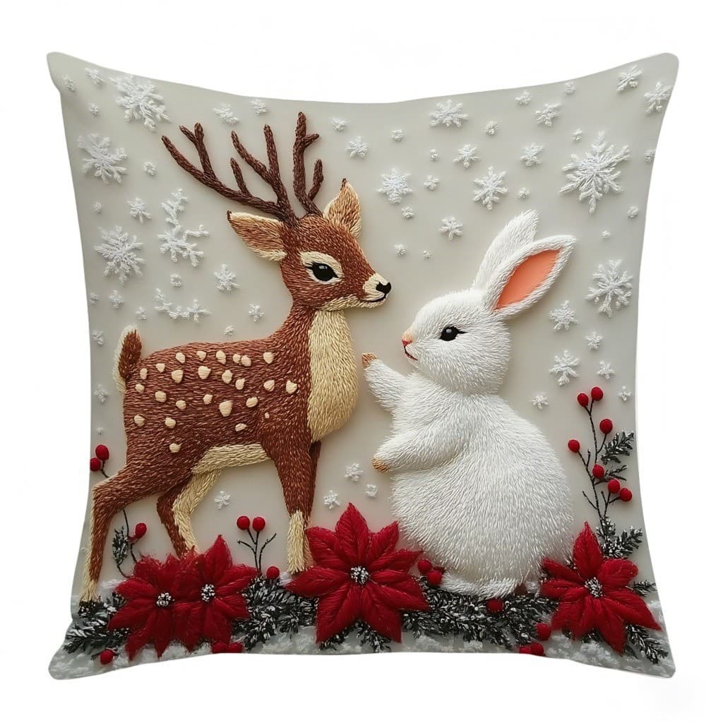 Amazon Best-Seller Christmas Throw Pillow Cover, Festive Reindeer and Rabbit Decor, Sofa Ambiance Linen Cushion