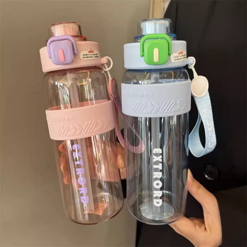 Simple Sports Water Bottle, High Appearance, Large Capacity, Dual-Drink Straw Plastic Water Bottle for Fitness, Customizable