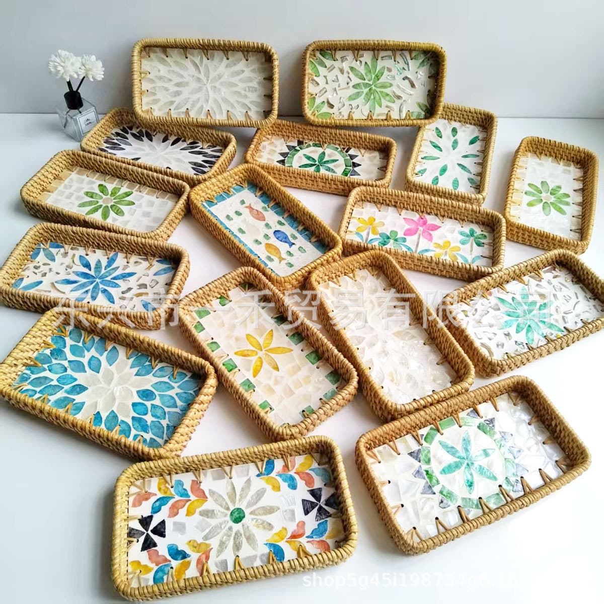 Handmade rattan rectangular shell tray snack fruit storage basket restaurant rattan woven shell tray wholesale