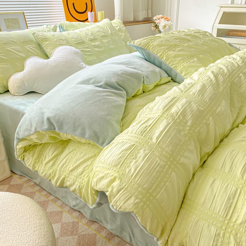 Ins-style Bubble Gauze Milk Cotton Quilt Cover Single Piece, Winter Thickened Flannel Bed Sheet Duvet Cover 150X200cm