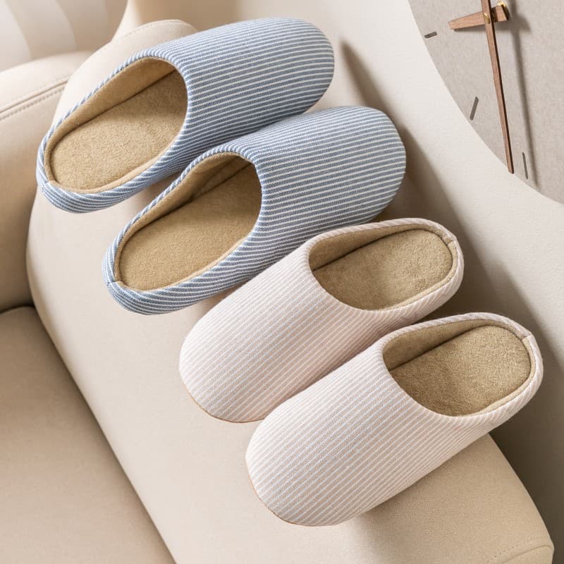 Japanese Style Home Indoor Men and Women Silent Cloth-Bottom Slippers for Spring and Autumn Wood Floor Use, Soft-Bottom Large Size Anti-Slip Cotton Slippers