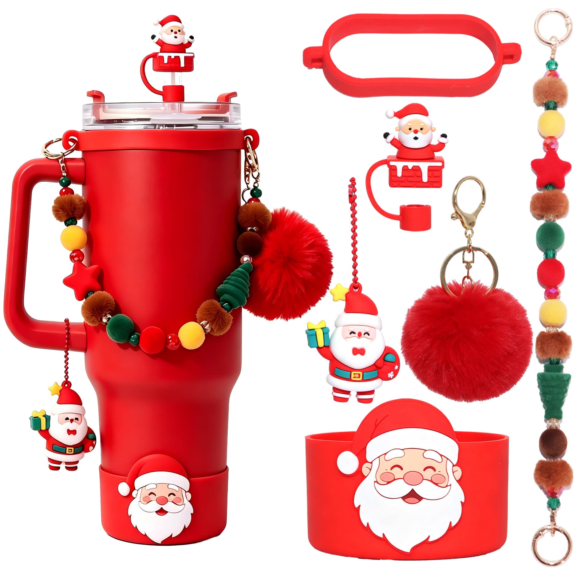 Christmas New Style Set Silicone Anti-Slip Cup Sleeve Stanley Decorative Accessories Christmas Gift Pendant Pom Pom