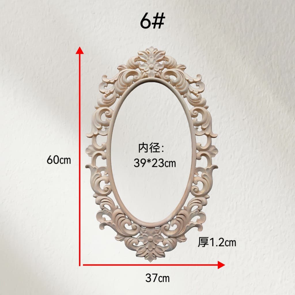 Factory Direct European Solid Wood Hollow Door Decorative Background Wall Wardrobe Door Applique Wood Carving Round Flower Mirror Frame Ornament
