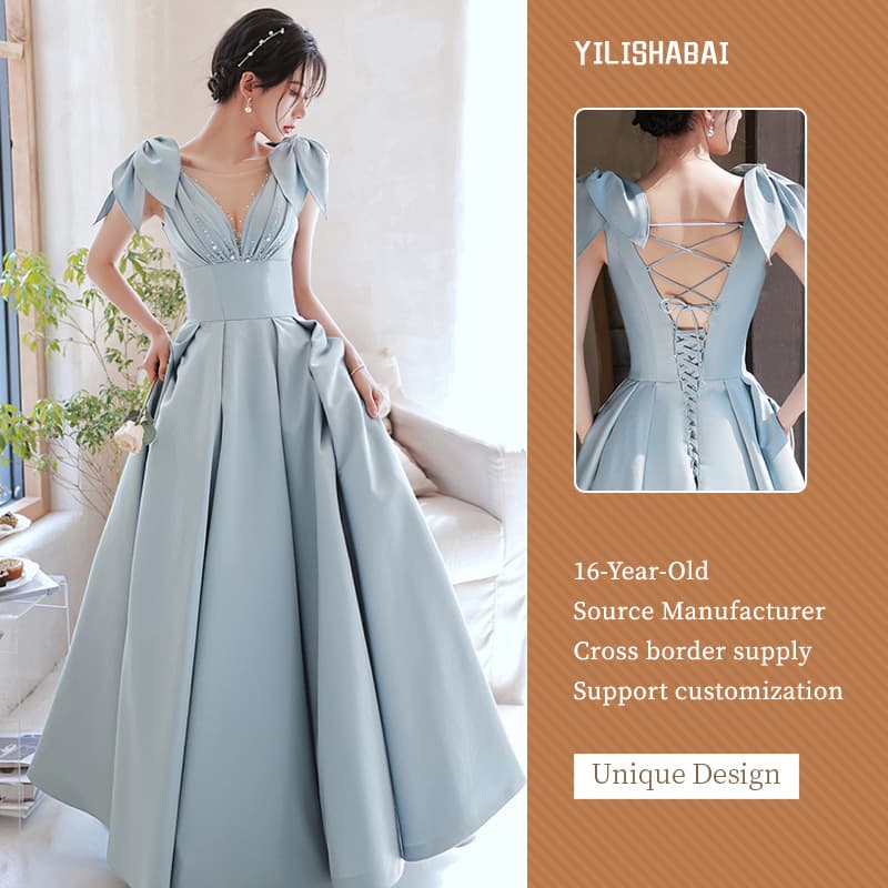 Satin Evening Gown Women 2026 New French Backless Socialite Birthday Art Exam Host Slimming Dress