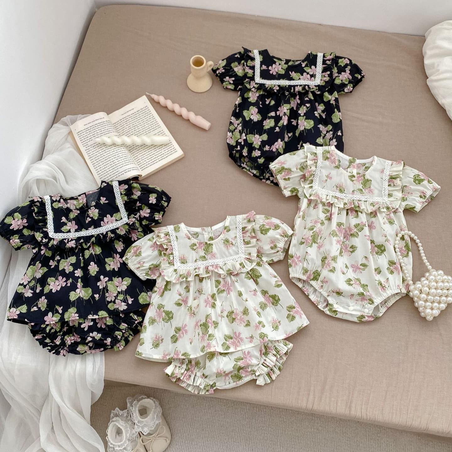 Summer new Korean version of baby girl's skirt, cotton small harem suit for infants and young children aged 1-3 years old, Western-style printed harem suit