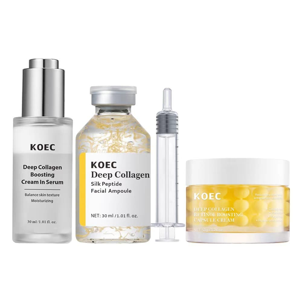 KOEC Collagen Skincare Set: Silk Peptide Ampoule + Toner-Emulsion Serum + Collagen Capsule Cream, Cross-border TikTok Hot Seller
