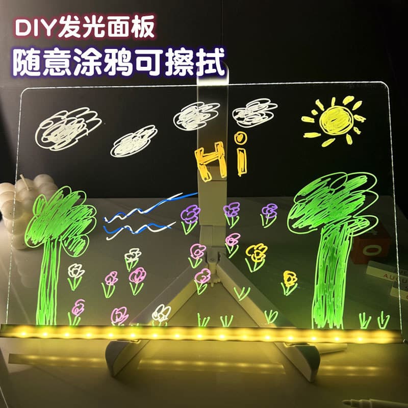 LED Light-Up Drawing Board for Kids, Hand-Drawn, Erasable, DIY Transparent, Plug-in Learning Board with Stand and Pen