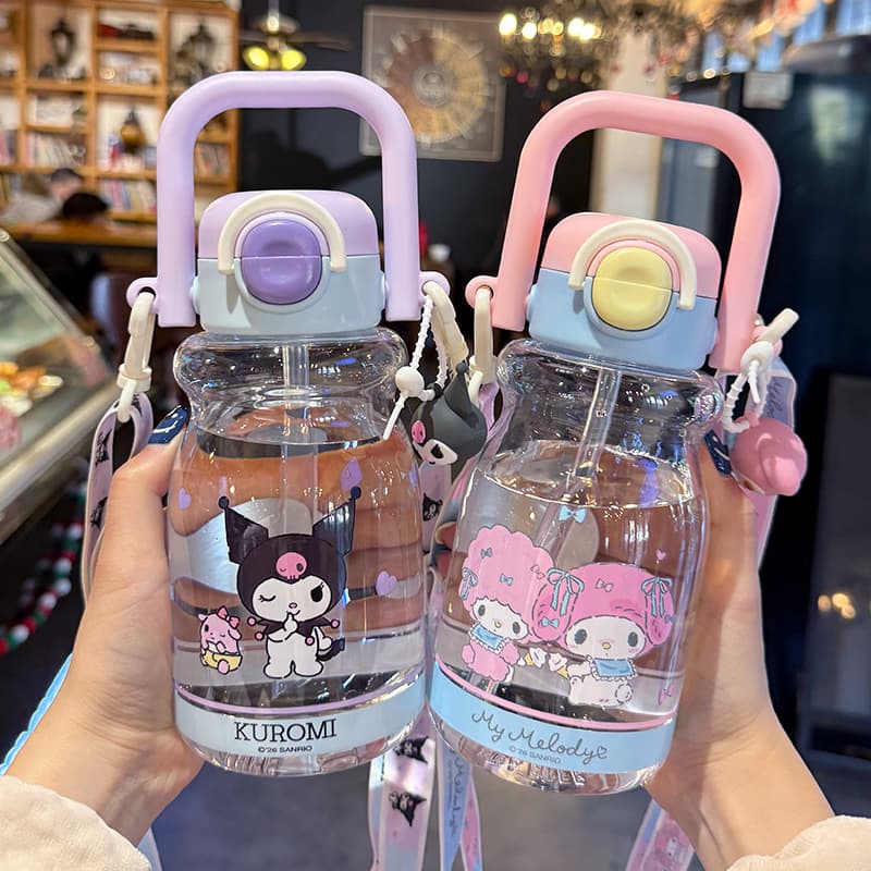 Sanrio Licensed Straw Water Bottle for Kids, High-Capacity Plastic Cup for School, Stylish Design for Girls