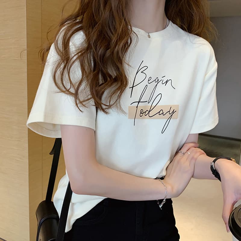 Short Sleeve T-Shirt for Women 2026 Summer New Fashionable Printed Round Neck Loose Half Sleeve Tee Undershirt