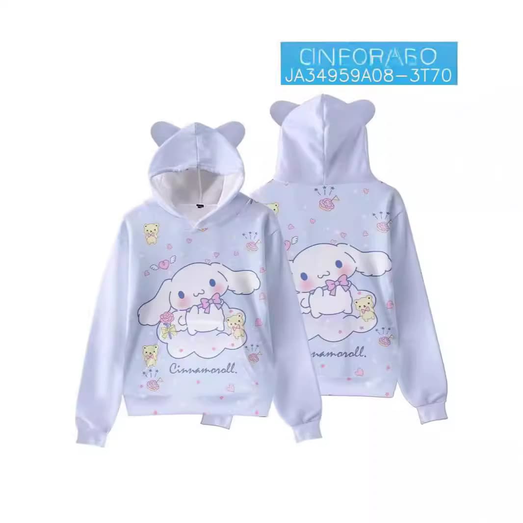 3D New Sanrio Kuromi Cat Ear Hooded Sweatshirt for Adults and Kids