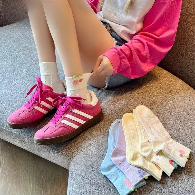 Girls' Cotton Thin Socks Spring Summer Mesh Breathable Kids Cute Girls Cartoon Pink Fruit Socks Older Children Socks