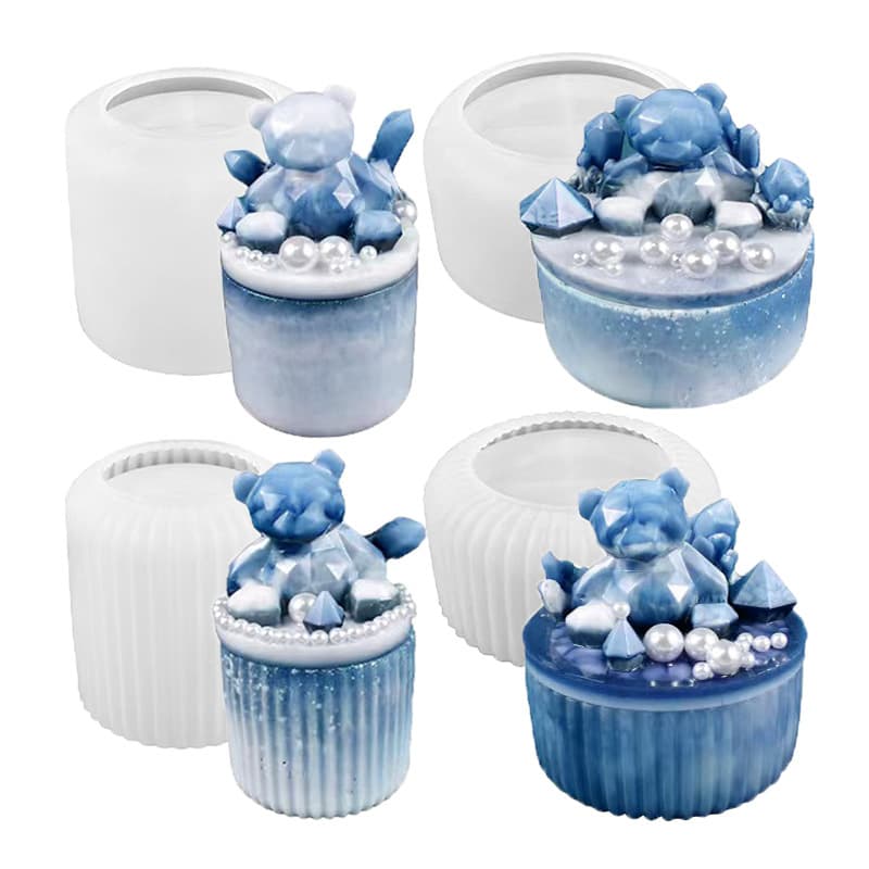 DIY glue resin gypsum storage jar 4 candle cups round glossy cup striped cup storage box silicone mold