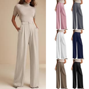 Cross-border Draped Commute Solid Color Slimming High-Waist Wide-Leg Pants Amazon Women's Business Style Suit Trousers