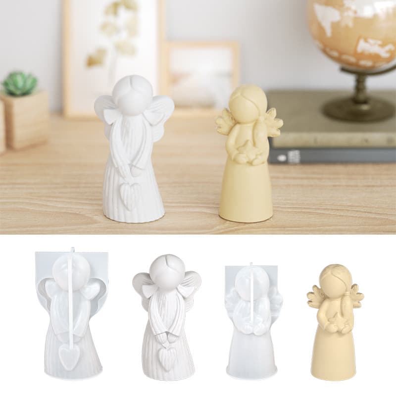 Angel Wings Girl Figurine Silicone Mold Easter DIY Smooth Striped Angel Candle Plaster Resin Craft