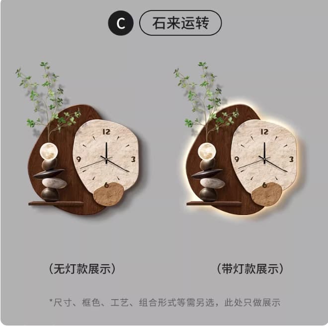 Retro Style TV Background Wall Clock Stone Turn Living Room Clock Decorative Painting Creative Silent Restaurant Wall Clock
