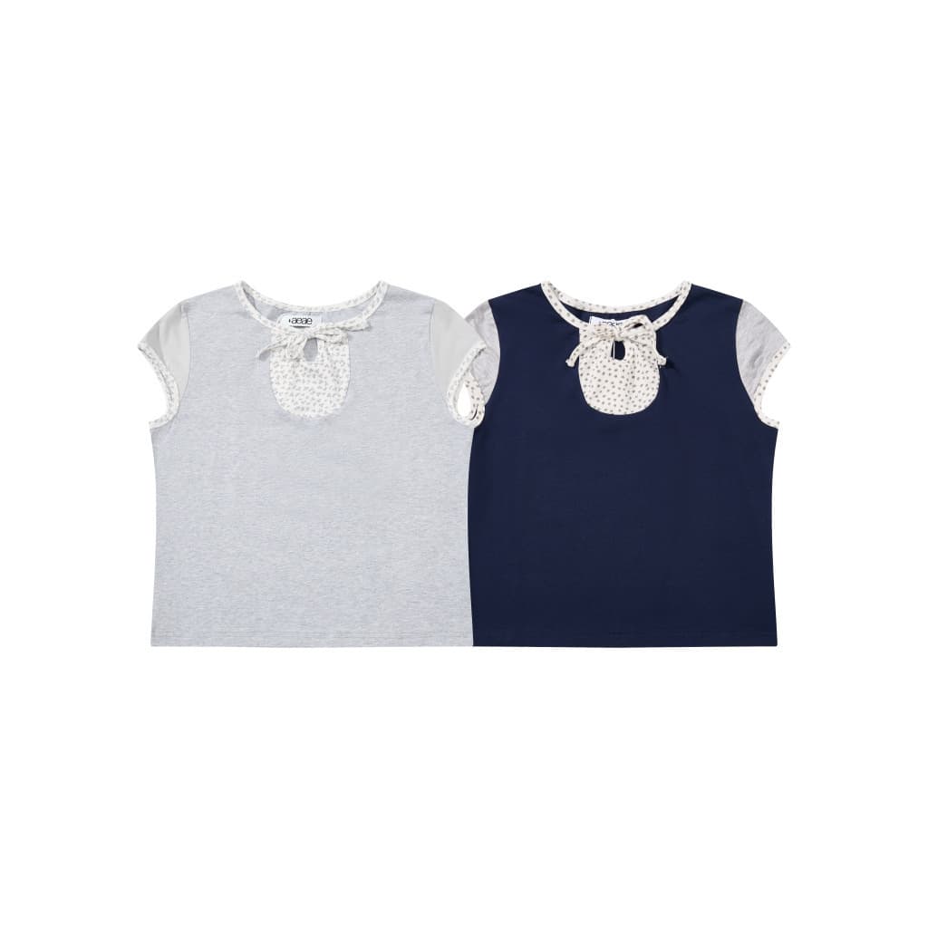 Korean Street Brand aeae Floral Print Tie-Front Short Sleeve Women's New AEAE Faux Layered Babydoll T-Shirt