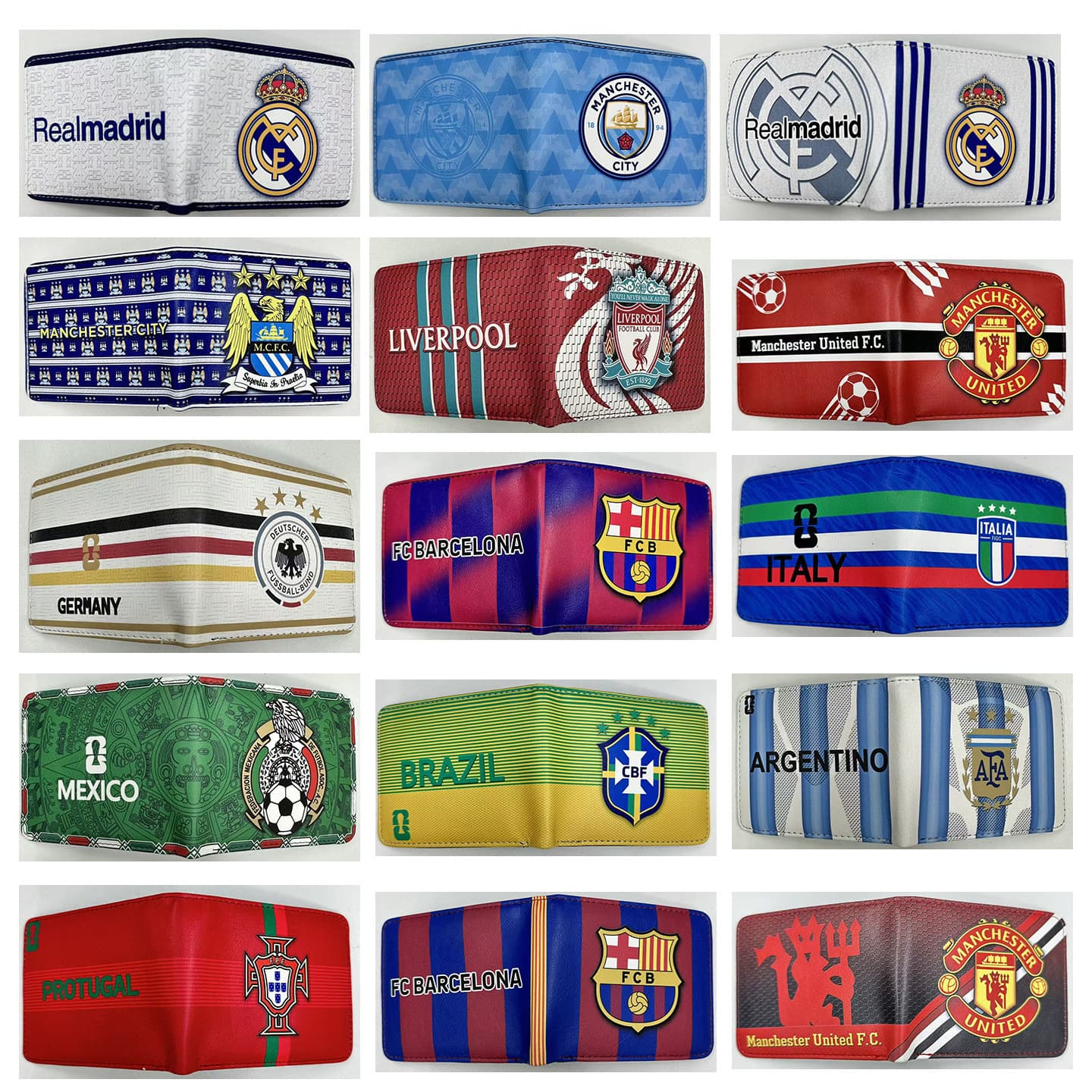 International Football Team Emblem Short Coin Purse - Manchester United Real Madrid Fan Souvenir PU Leather Printed Wallet