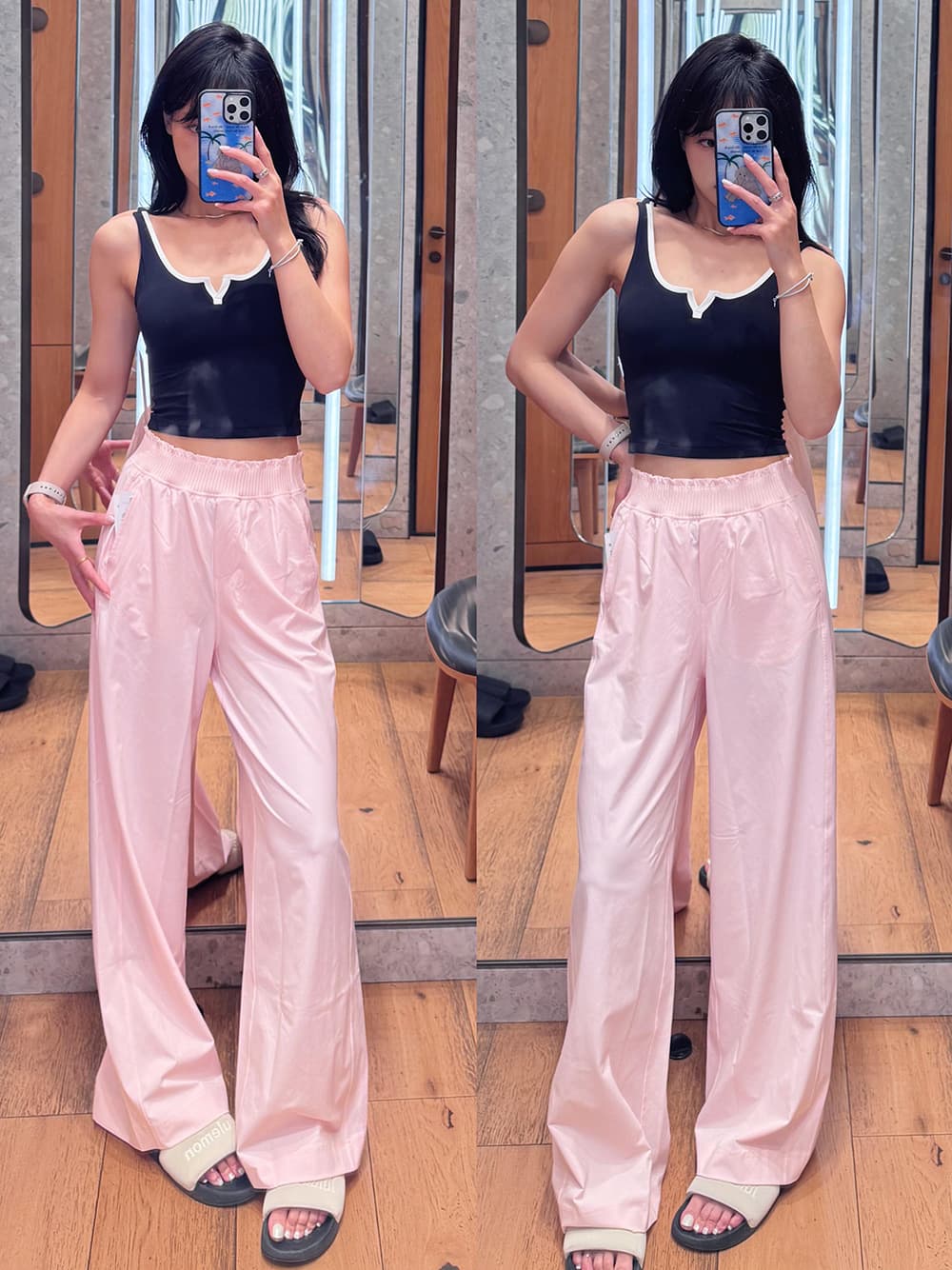 Correct Version! 2026 New Stretch Woven Women's Waist Ruffle Wide-Leg Pants Bloomers Casual Pants