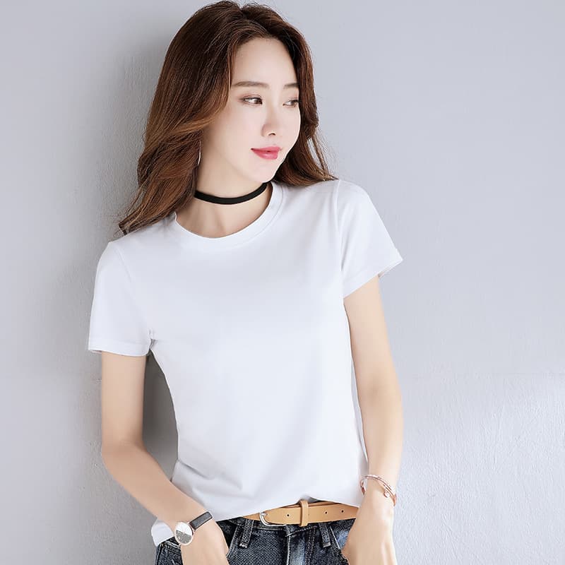 Popular Classic Summer New Cotton Solid T-Shirt Women 2025 Short Sleeve Round Neck Top Cotton Solid Top