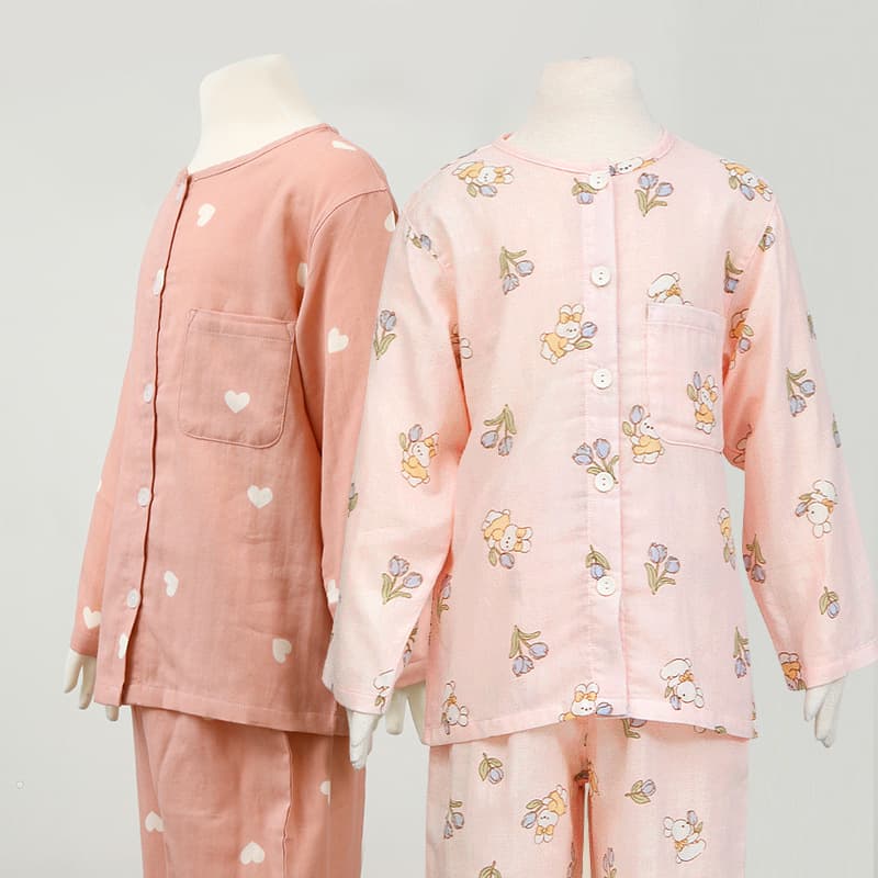 Children's Pajamas Pure Cotton Double Layer Cotton Gauze Sleepwear for Toddlers and Kids, Cardigan Style, Boys and Girls, Home Air Conditioning Suit Set