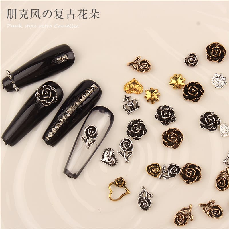 Manicure metal alloy jewelry 86 punk style retro nail stickers decorated with versatile daisies, camellias and roses