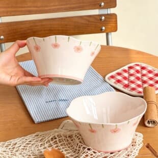 Huajianyu Large Capacity Lace Salad Bowl Ceramic Bowl High Appearance Fruit Bowl Under-glaze Color
