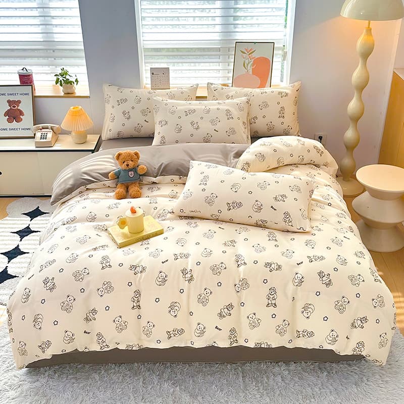 Duvet Cover Sheet Set 4-Piece Single Dormitory 3-Piece Brushed Duvet Cover Cartoon Bedding Set