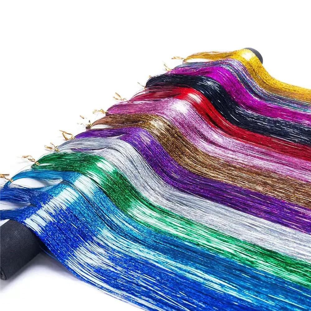 Cross-border European and American Crochet Wig Seamless Hair Laser Tinsel Hair Colorful Strip Hair Wire Gold and Silver Wire