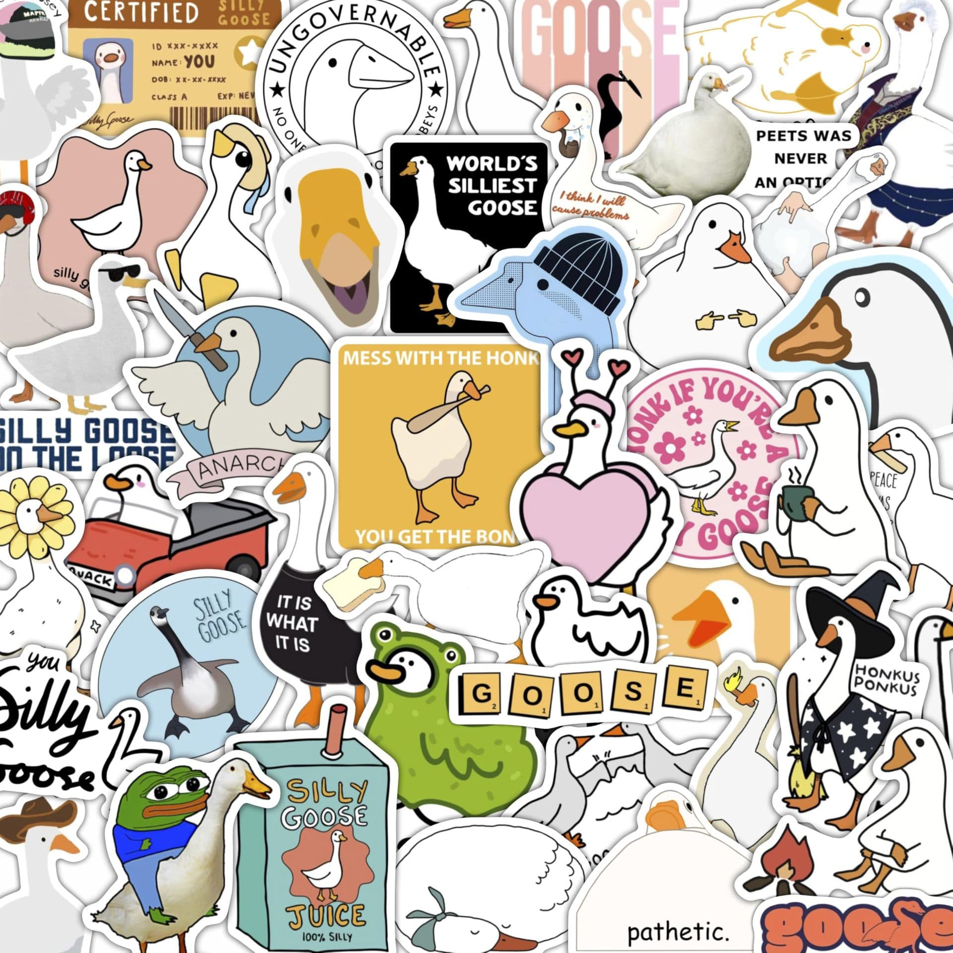 100Pcs Silly Goose Stickers Water Bottle Notebook Funny Goose Party Decorations Goose Themed Gifts