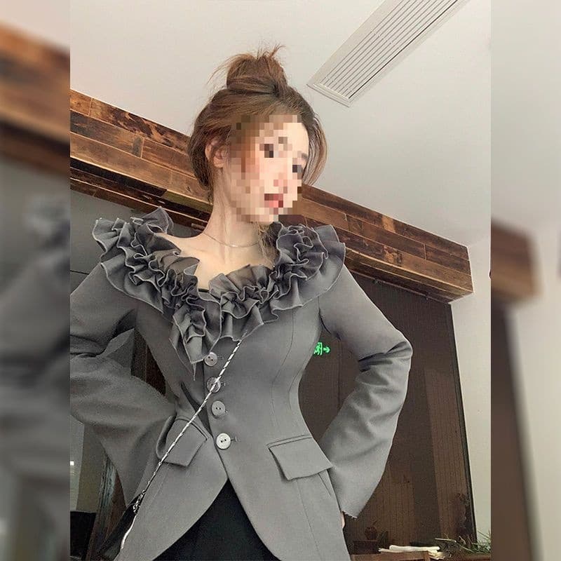 Private Collection Niche Blazer / Petal Collar Design Suit Jacket Women's Autumn Style Outerwear Elegant Top