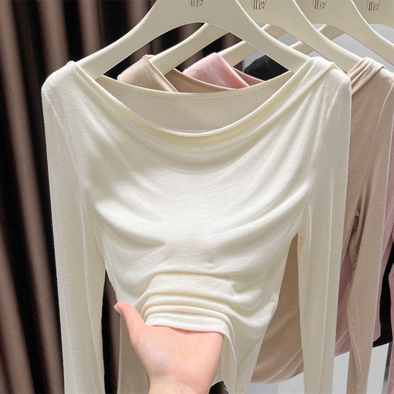 Elegant Long-Sleeve One-Shoulder T-Shirt for Women, 2026 Early Autumn, Unique Design Off-Shoulder Two-Way Top